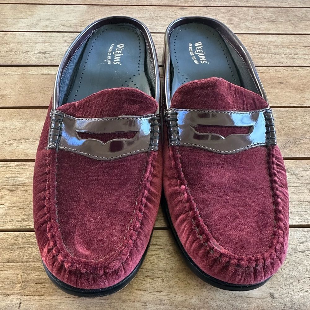 GH Bass Weejuns Wynn Red Velvet Mules Penny Loafers Slip On Womens Shoes 8.5